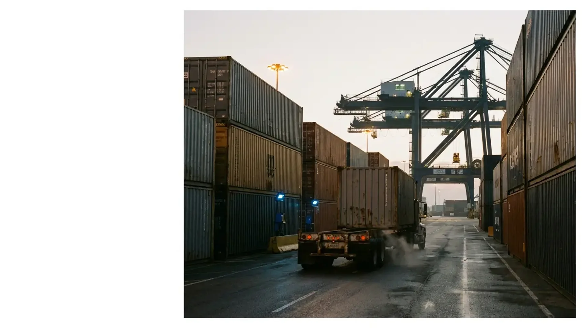 Truck moving through a working container terminal