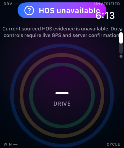 EusoTrip Pulse HOS unavailable state with sourced-evidence disclosure